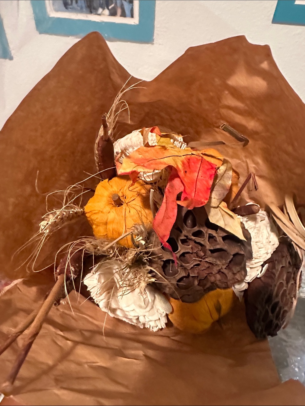 Autumn Harvest Dried Floral Bouquet - Brown & Orange